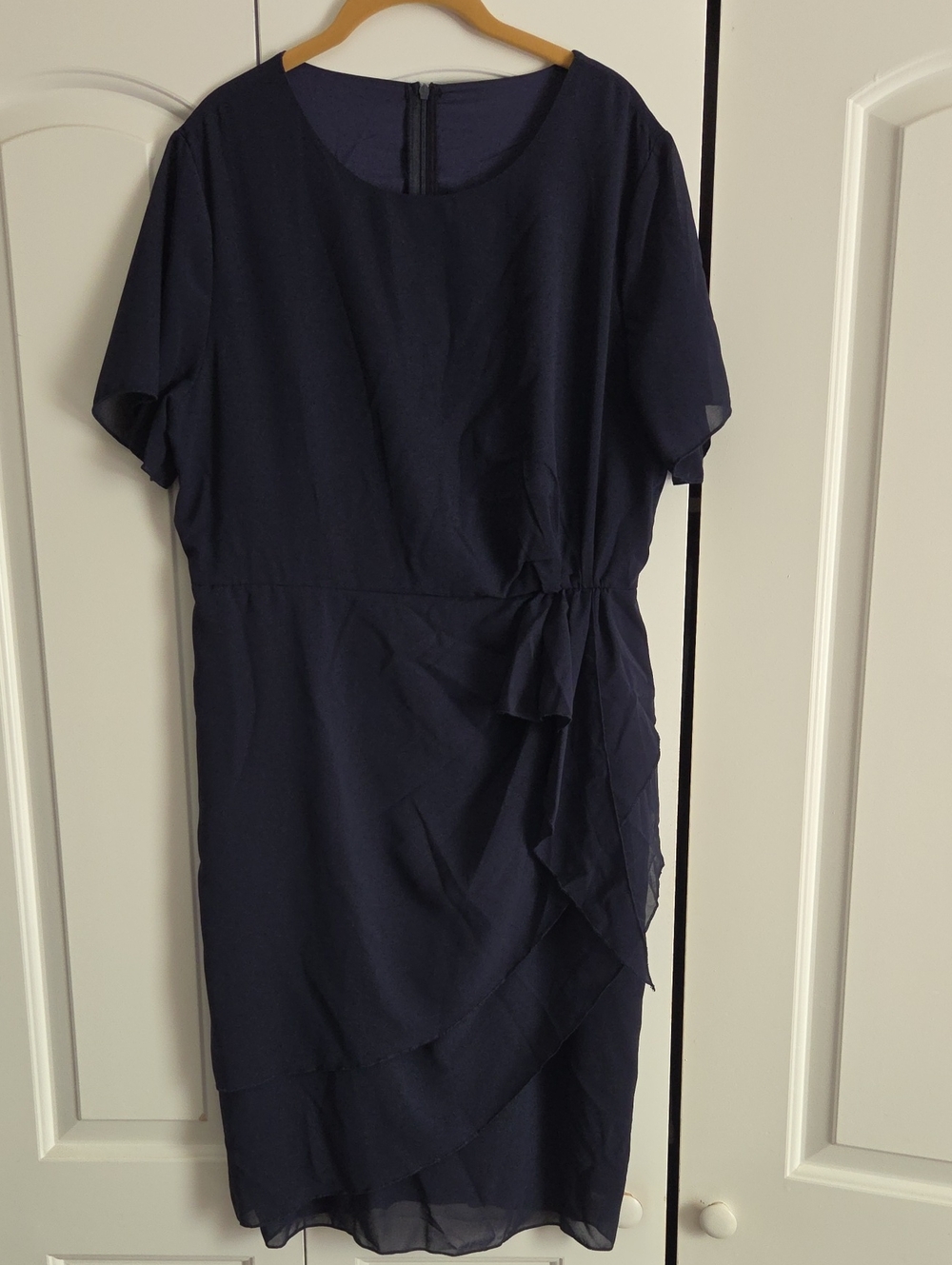 SHEIN Navy Short-Sleeve Tiered Wrap Midi Dress